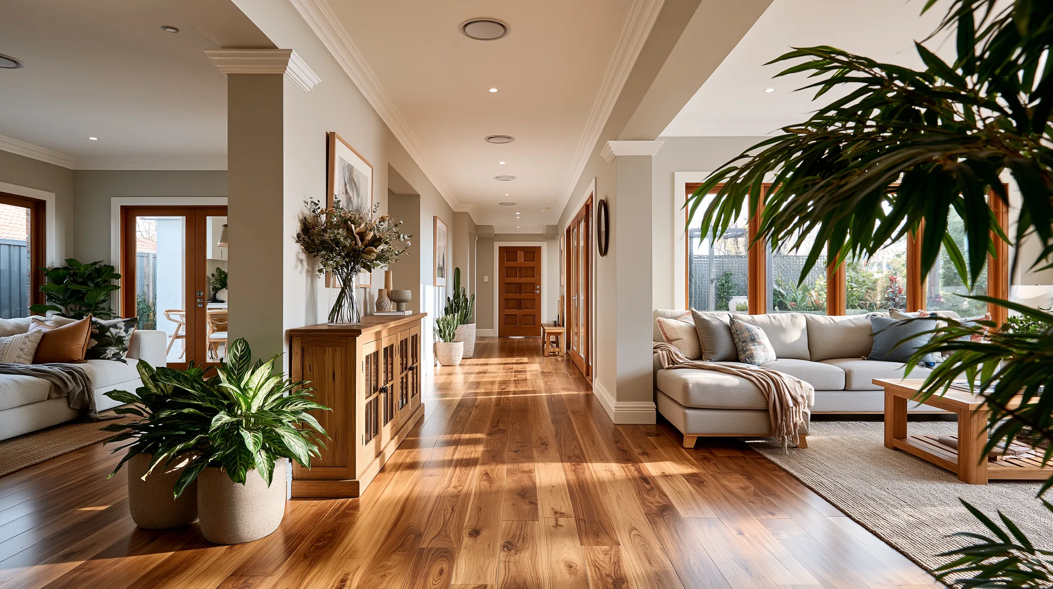Whole-home ducted air conditioning with ceiling vents in an open-plan Geelong home